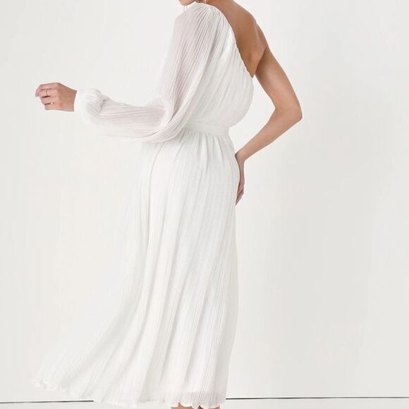 NWT Lulus Always Loving You White Pleated One Shoulder MIDI Dress Sz M Host Pick - Picture 6 of 13